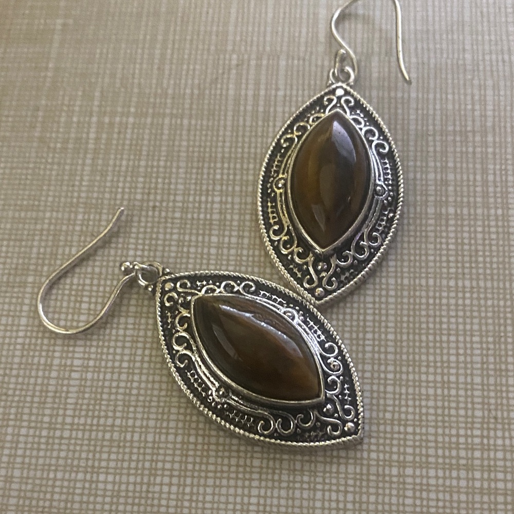 Artisan handcrafted tigers eye Teardrop Earrings artwork